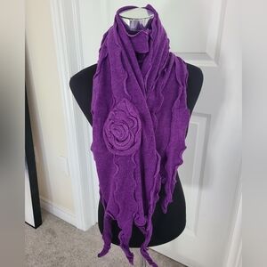 TRIBE Floral & Ruffle Purple Long Knit Scarf NWT
